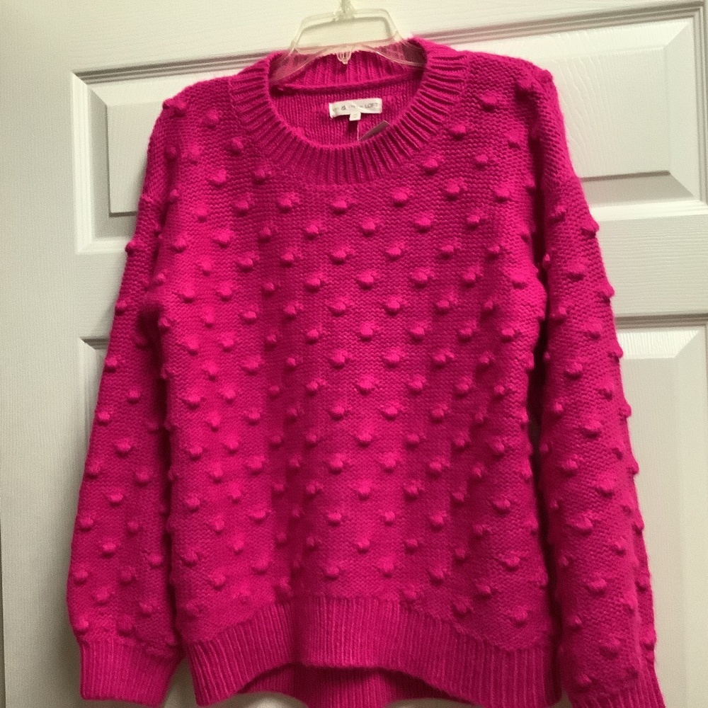 Lou &Grey for LOFT hot pink bubble sweater size M